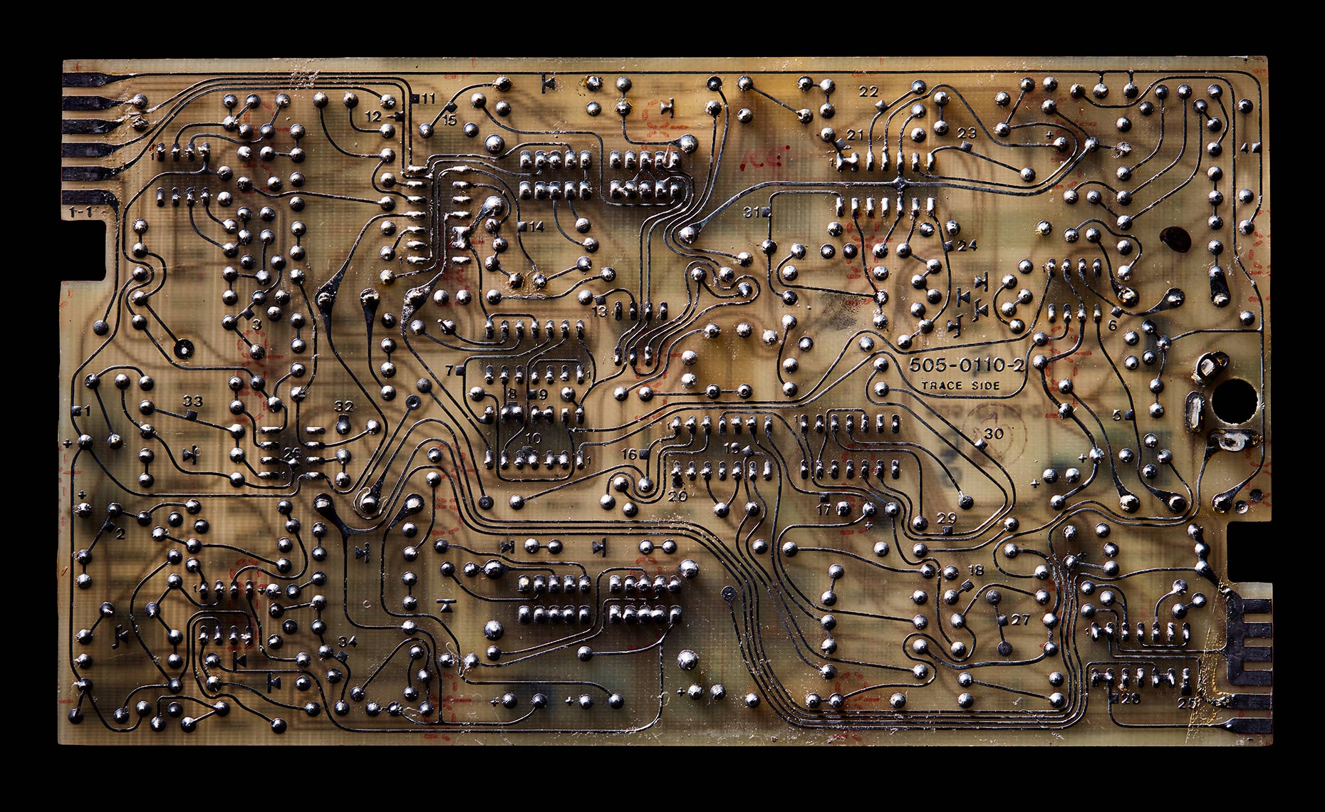 Macro photography of antique circuit board
